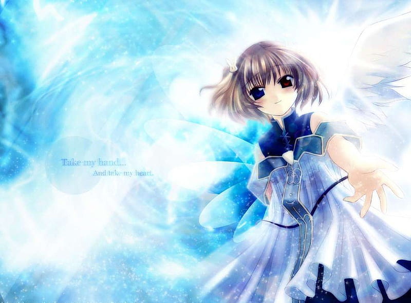 Angelic Serenade Take My Hand, cute, wings, girl, anime, HD wallpaper