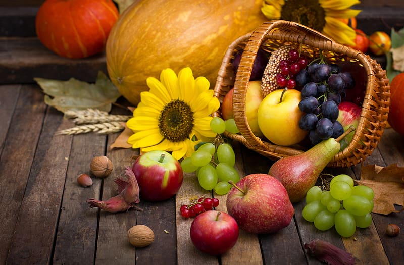 Food, Apple, Grapes, Still Life, Fall, Sunflower, Harvest, Pear, HD wallpaper