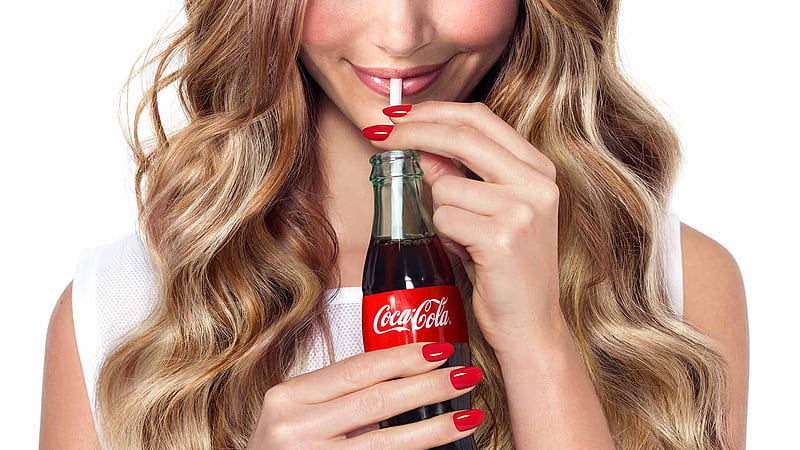 :), red, model, bottle, blonde, nails, woman, lips, add, girl, hand, coca cola, commercial, HD wallpaper