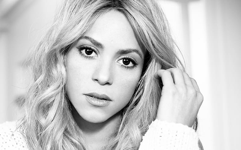 Shakira, Colombian singer, portrait monochrome, beautiful woman, Shakira Isabel Mebarak Ripoll, HD wallpaper