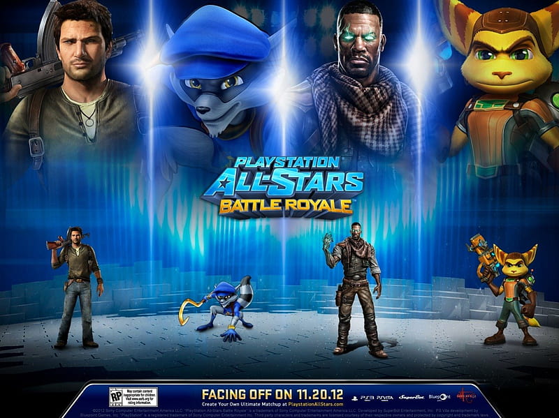 PlayStation All-Stars Battle Royale Line-Up 4, Emmett Graves, Uncharted, Crossover, Ratchet And Clank, Nathan Drake, Starhawk, Sly Cooper, HD wallpaper