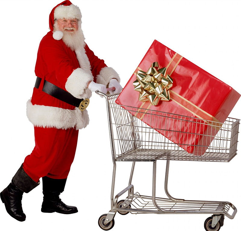 Shopping Cart Santa Claus, holidays, santa, christmas, xmas, HD wallpaper