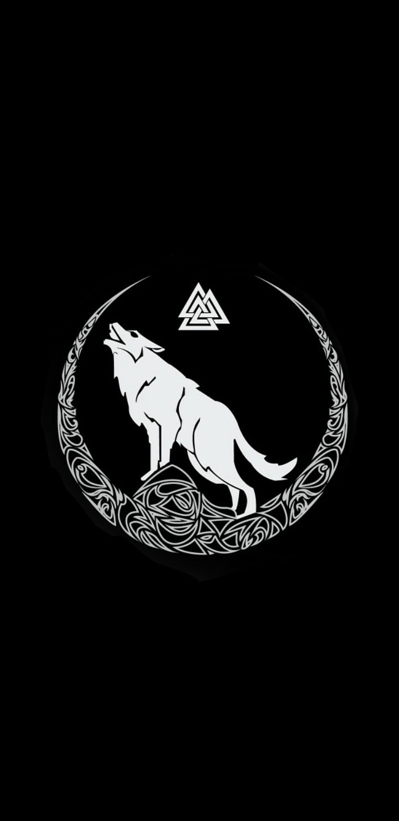 Wolf moon Valknut, norse, white, warrior, black, metal, heathen, viking, HD phone wallpaper