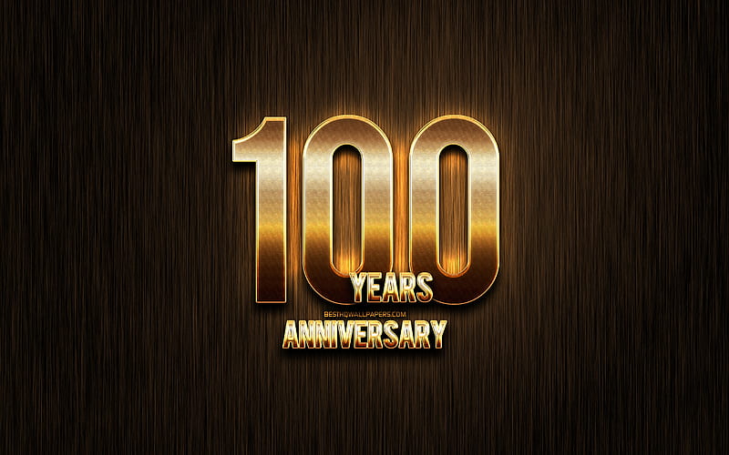 100 Years Anniversary, golden glitter signs, anniversary concepts, linear metal background, 100th anniversary, creative, Golden 100th anniversary sign, One Hundred Years anniversary, HD wallpaper