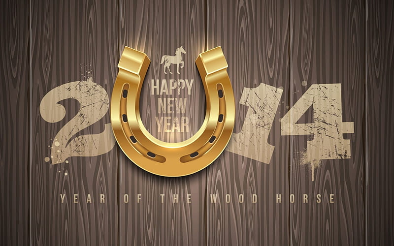 *Happy 2014*, wood horse, holy, happy 2014, new year, horse, HD wallpaper