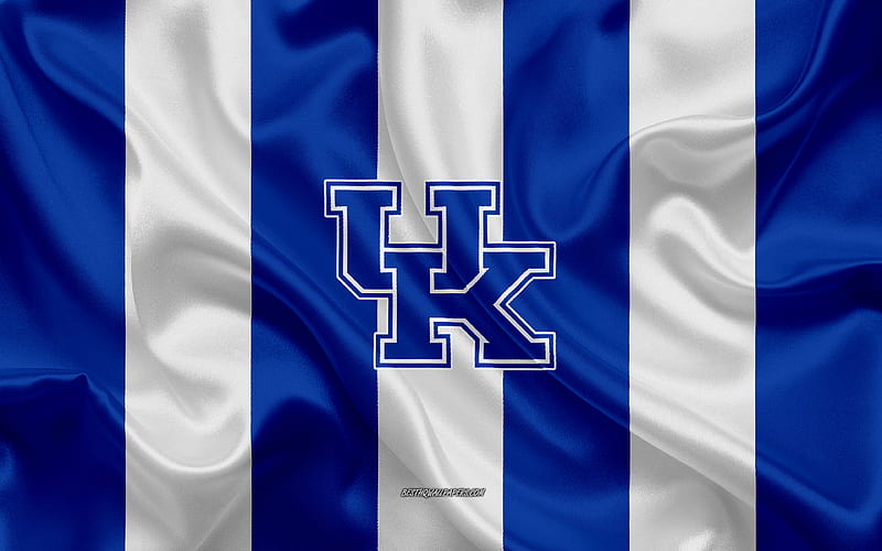 Kentucky Wildcats, American football team, emblem, silk flag, blue and white silk texture, NCAA, Kentucky Wildcats logo, Kentucky, USA, American football, HD wallpaper