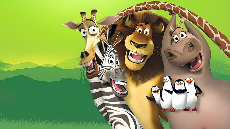 Movie, Madagascar: Escape 2 Africa, Giraffe , Hippo , Lion , Marty (Madagascar) , Zebra, HD wallpaper