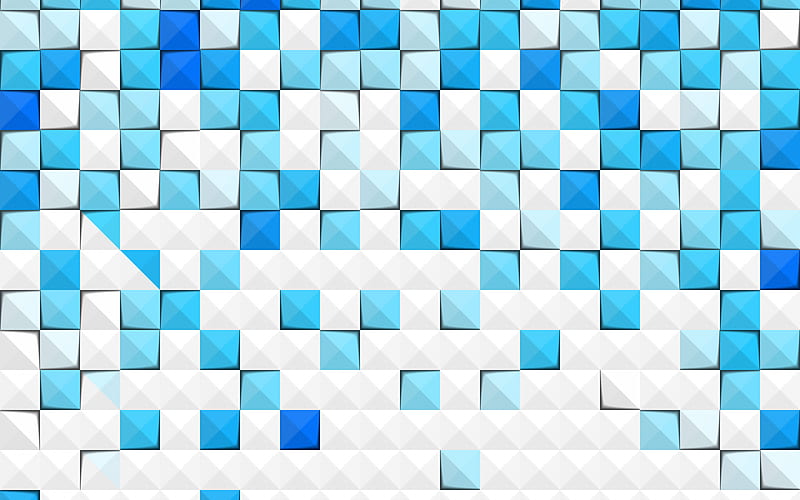 Blue mosaic abstraction, Blue abstraction background, mosaic texture, creative blue mosaic background, 3d mosaic texture, HD wallpaper