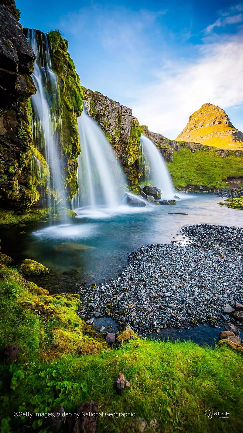 Waterfall, bonito, green, nature, rainbow, river, sky, HD phone wallpaper