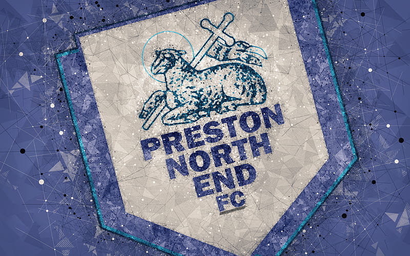 Preston North End FC geometric art, logo, blue abstract background, English football club, emblem, EFL Championship, Preston, Lancashire, England, United Kingdom, football, English Championship, HD wallpaper