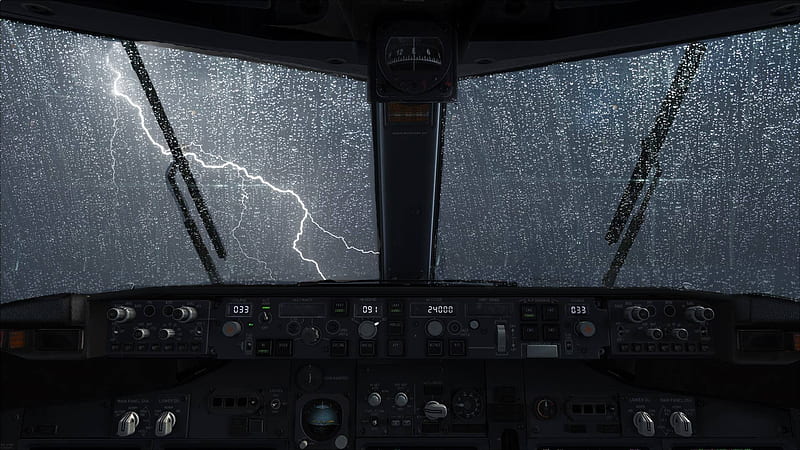 cockpit, rain, window, lightning, HD wallpaper