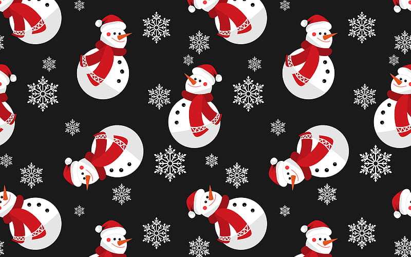 Christmas texture, retro background with snowmen, texture with snowmen, winter retro background, Happy New Year, HD wallpaper