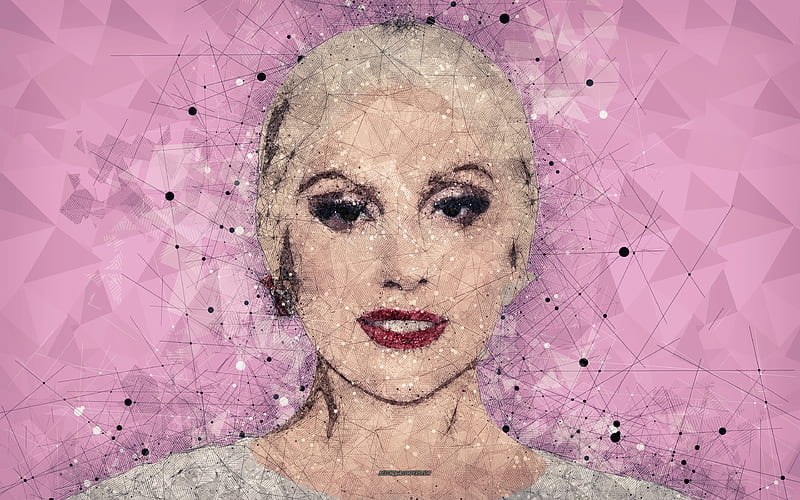 Lady Gaga art, portrait, creative geometric art, face, pink abstract background, American singer, Stefani Joanne Angelina Germanotta, HD wallpaper