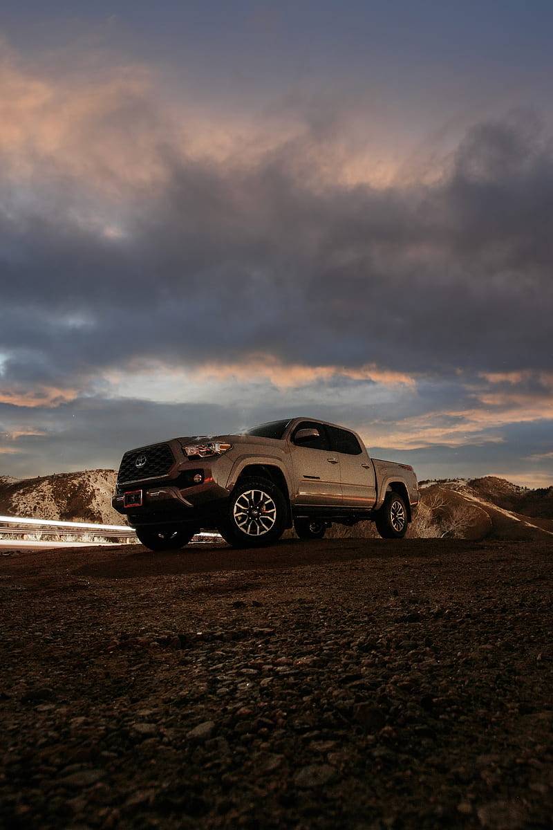 toyota, car, pickup, gray, road, HD phone wallpaper