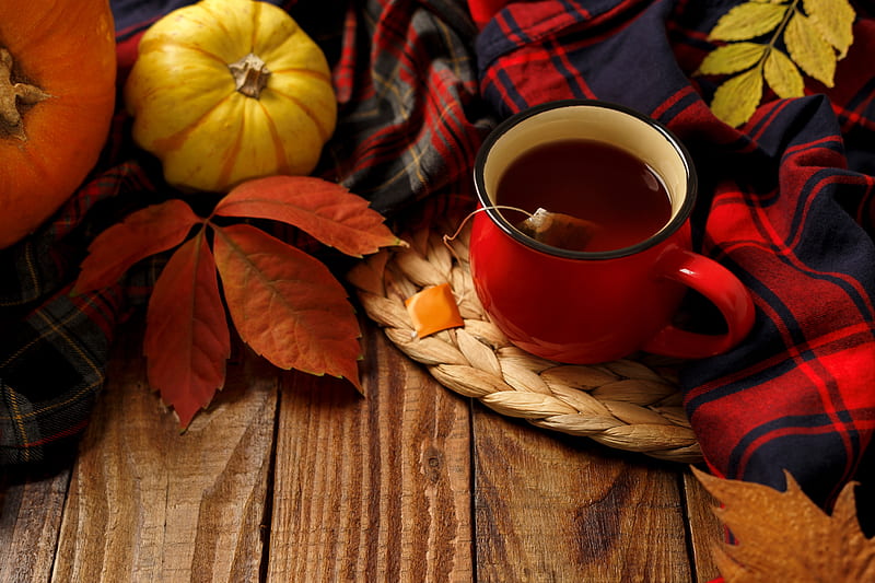 Afternoon tea, tea, foliage, fall, autumn, composition, relax, bonito, still life, afternoon, leaves, coffee, tea time, arrangement, HD wallpaper