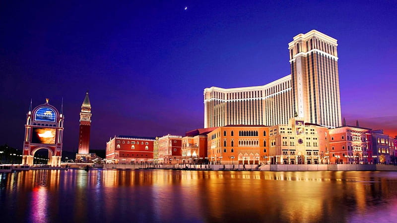 Venetian Hotel Macau City Night, HD wallpaper