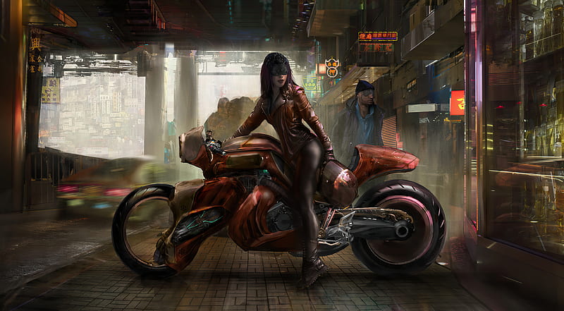 Cyberpunk Girl Futuristic Motorcycle, HD wallpaper