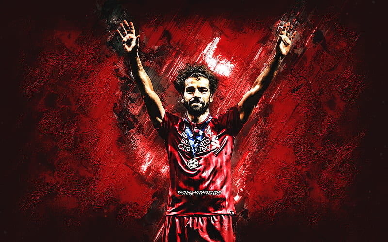 Mohamed Salah, Liverpool FC, Champions League gold medal, Egyptian footballer, portrait, red creative background, Champions League, football, HD wallpaper