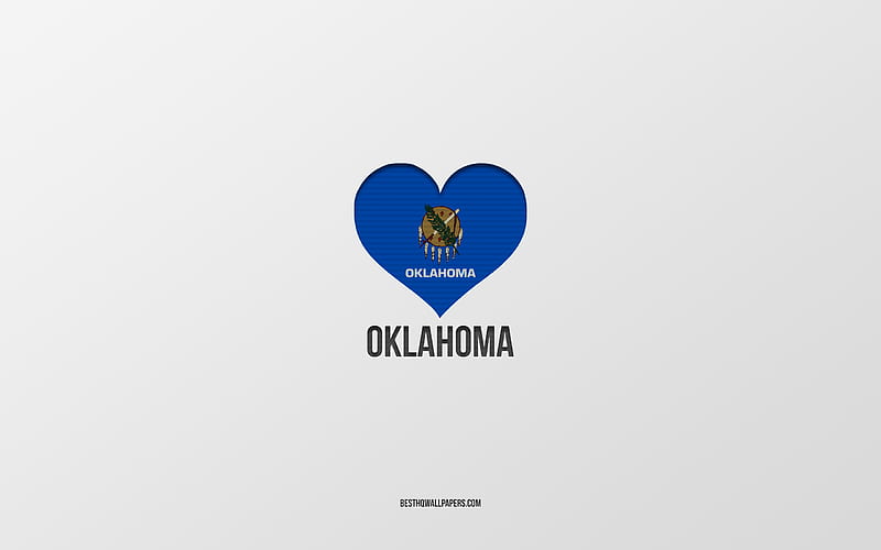 I Love Oklahoma, American States, gray background, Oklahoma State, USA, Oklahoma flag heart, favorite States, Love Oklahoma, HD wallpaper