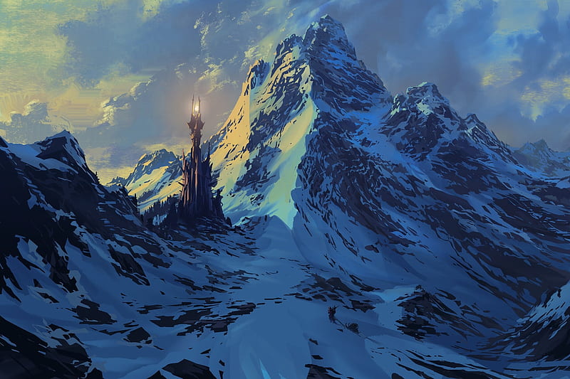 Fantasy, Landscape, Mountain, Snow, Tower, HD wallpaper