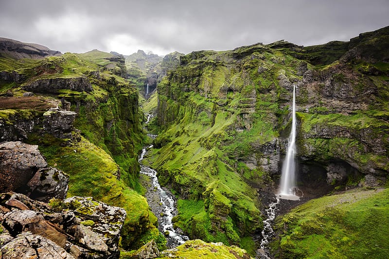 Mulagljufur Canyon, Iceland, iceland, waterfalls, nature, canyon, HD wallpaper