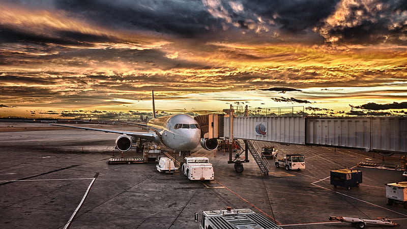 airport with clouds background