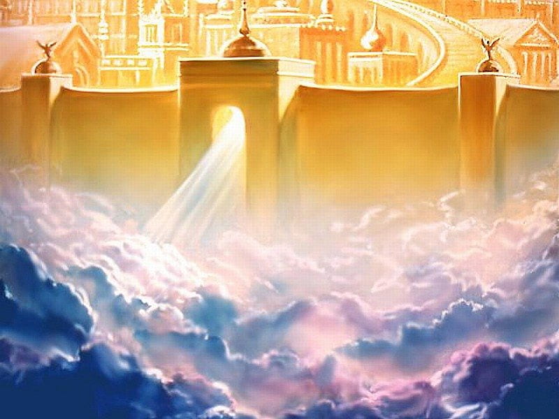 Heavenly Kingdom, wonderful, strong beam of light, colurfull, golden wall, heaven, lord gods heaven, clouds, HD wallpaper