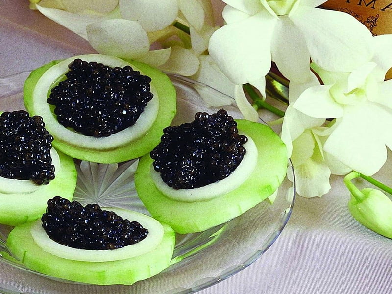 Caviar for Gourmets, flowers, caviar, vegetables, snack, HD wallpaper