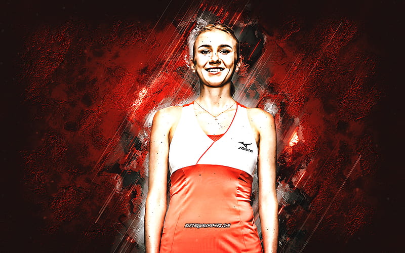 Lyudmyla Kichenok, WTA, Ukrainian tennis player, orange stone background, Lyudmyla Kichenok art, tennis, HD wallpaper