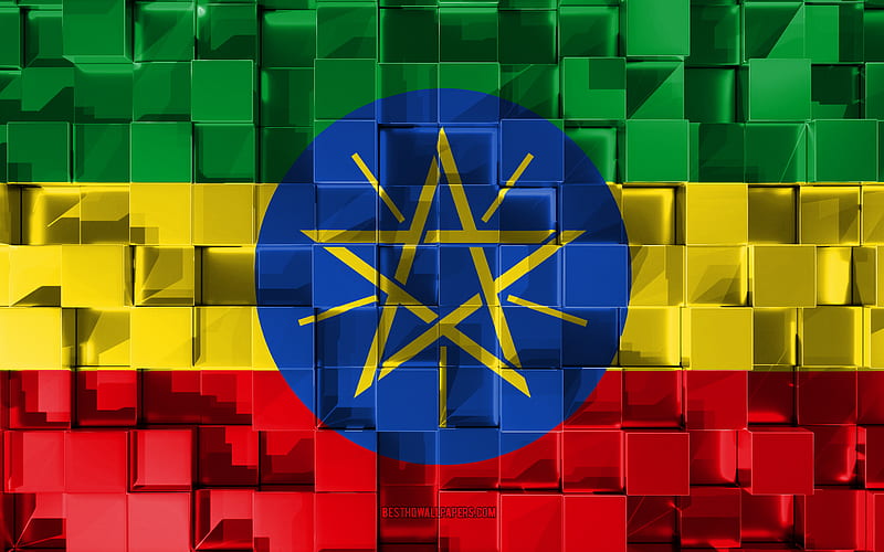 Flag of Ethiopia, 3d flag, 3d cubes texture, Flags of African countries, 3d art, Ethiopia, Africa, 3d texture, Ethiopia flag, HD wallpaper