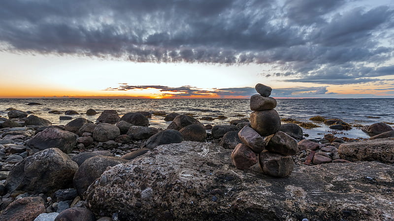 Earth, Stone, Horizon, Nature, Ocean, Sunset, HD wallpaper