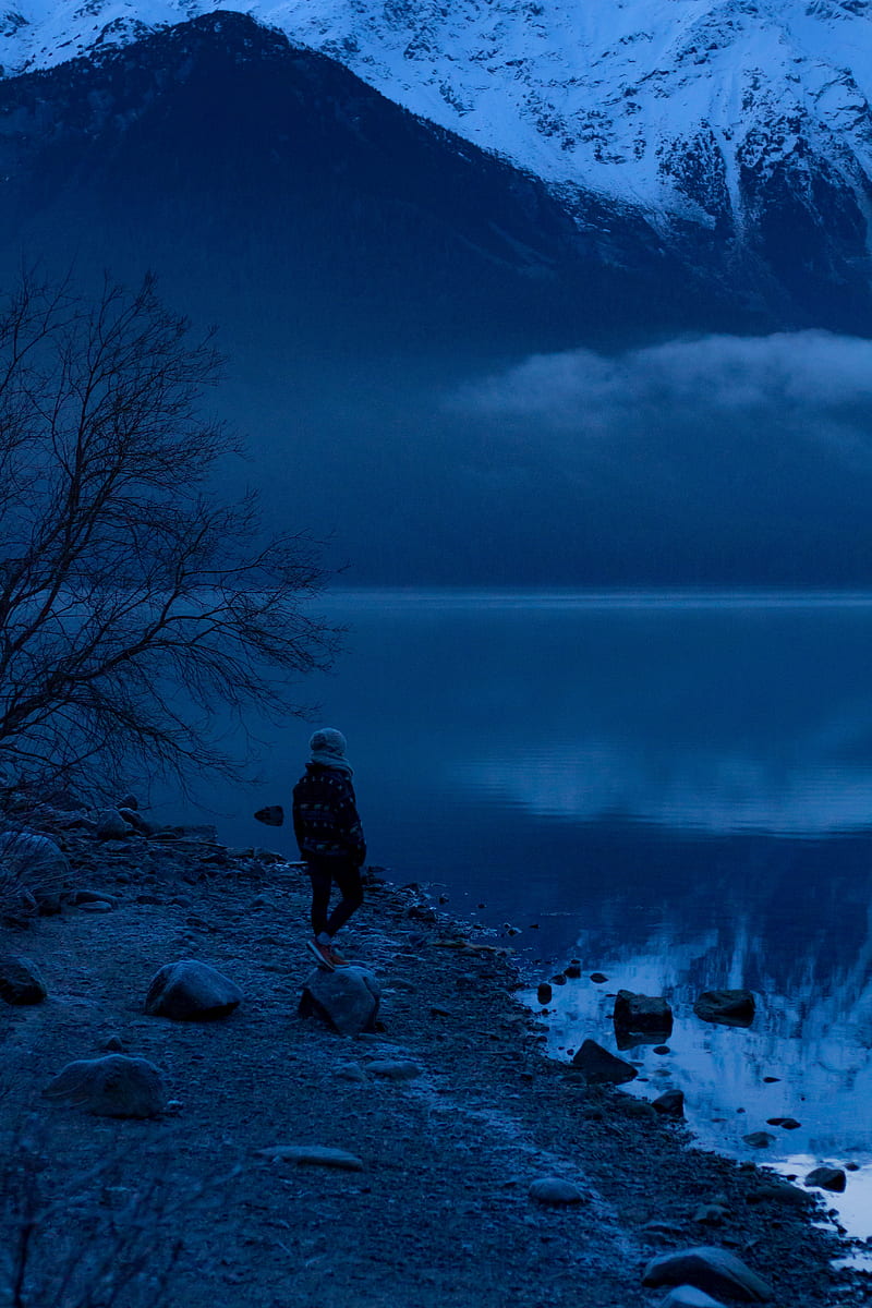 lake, loneliness, solitude, mountains, alaska, HD phone wallpaper