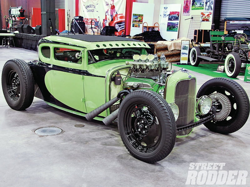 Autorama Extreme, black rims, hot rod, lite green, chopped, HD wallpaper