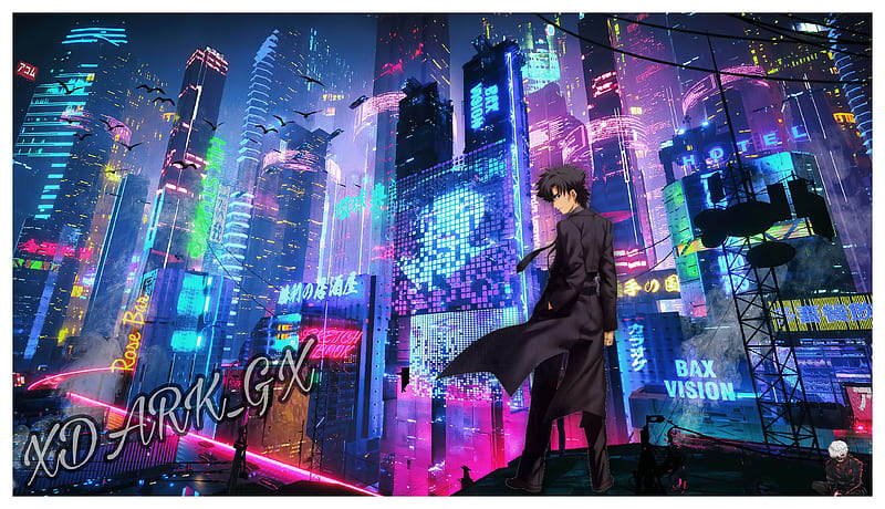 ciudad de neon, anime, art, town, colors, series, HD wallpaper