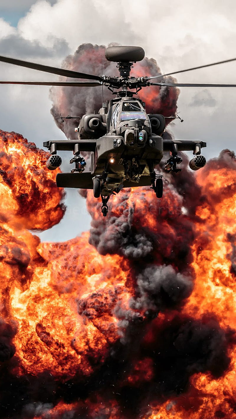 apache, bomb, explosion, fire, helicopter, military, HD phone wallpaper