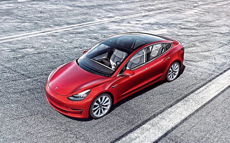 Tesla Model 3, 2019, exterior, front view, red sedan, new red Model 3, electric cars, American cars, Tesla, HD wallpaper