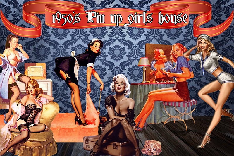 1950'S Pin Up Girls House, brunette, Marilyn Monroe, redhead, pin ups, blonde, girls, HD wallpaper