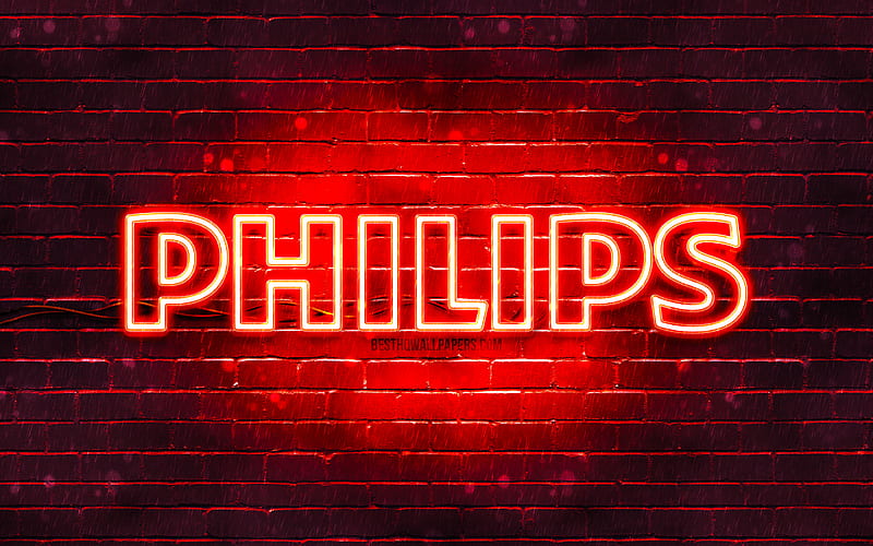 Philips red logo red brickwall, Philips logo, brands, Philips neon logo, Philips, HD wallpaper