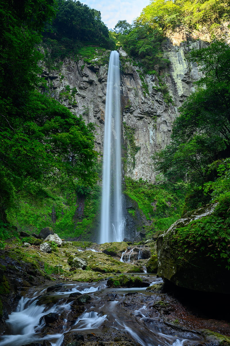 waterfall, rocks, stones, moss, water, HD phone wallpaper