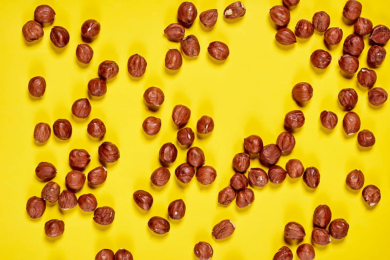 hazelnuts, nuts, fruit, yellow, HD wallpaper
