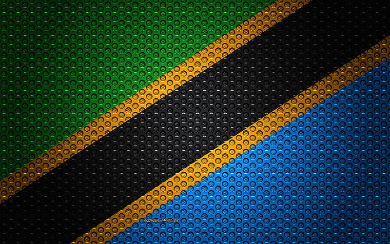 Flag of Tanzania creative art, metal mesh texture, Tanzania flag, national symbol, Tanzania, Africa, flags of African countries, HD wallpaper