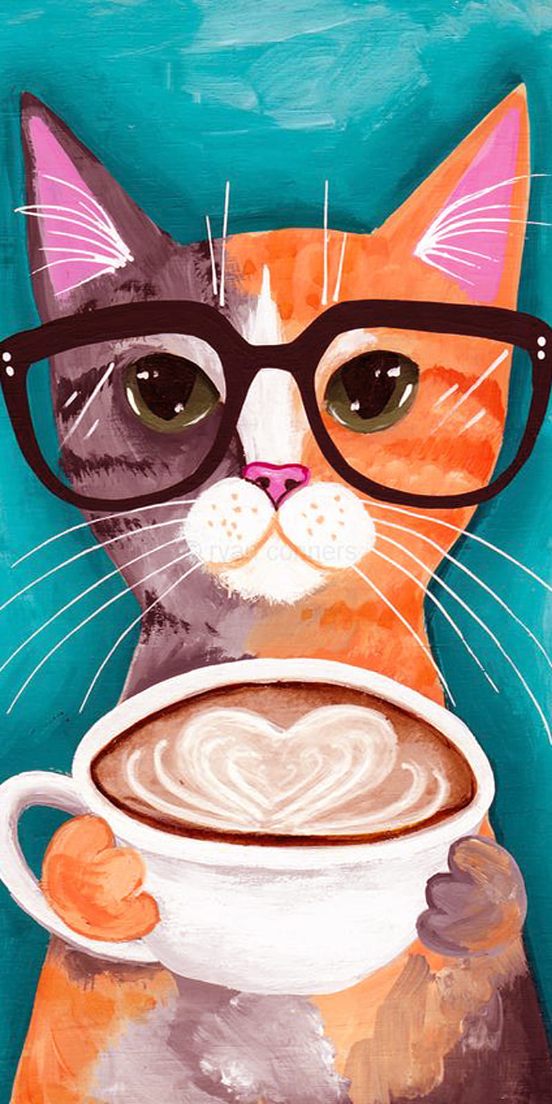 Cat, coffee, cute, glasses, hipster, HD phone wallpaper