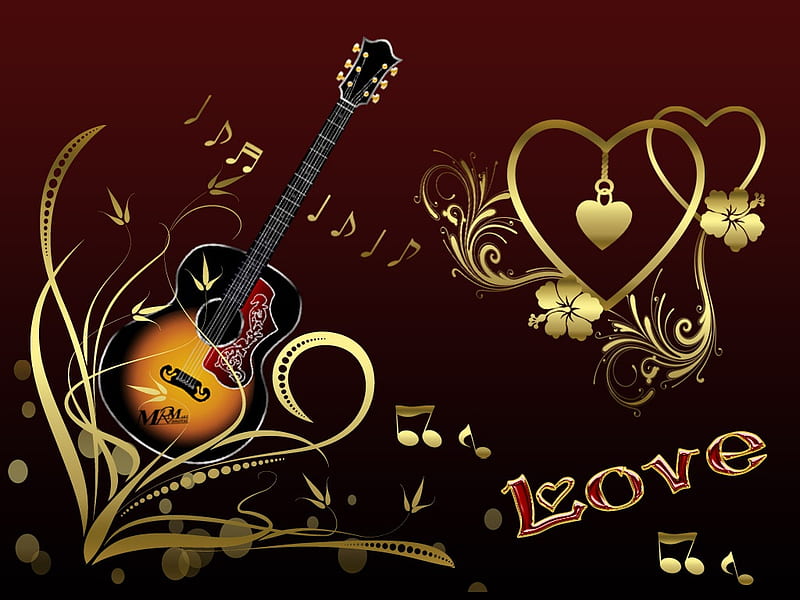 Love Is Music To The Soul, gold, guitar, music, love, music notes, soul,  corazones, HD wallpaper | Peakpx