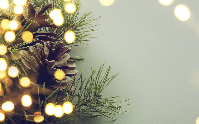 fir-tree, glare bumps, Christmas, New Year, HD wallpaper