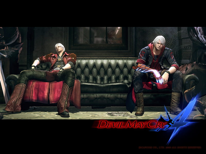 Dante & Nero, games, dante, trench coats, male, boots, white hair, nero, video games, devil may cry, duo, gloves, cool, HD wallpaper