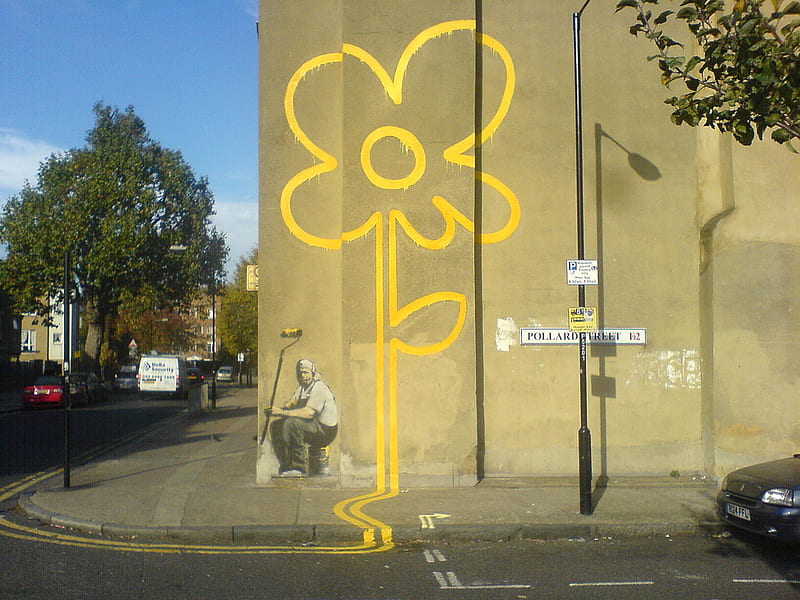 Banksy 5, art, stencil, banksy, flower, graffiti, HD wallpaper