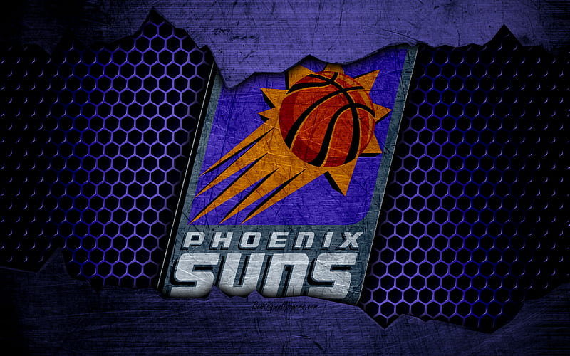 Phoenix Suns logo, NBA, basketball, Western Conference, USA, grunge, metal texture, Northwest Division, HD wallpaper