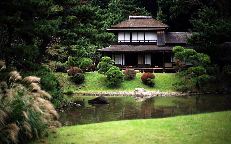Casa japonesa, japón, casa, pacífico, jardín, lago, Fondo de pantalla HD |  Peakpx