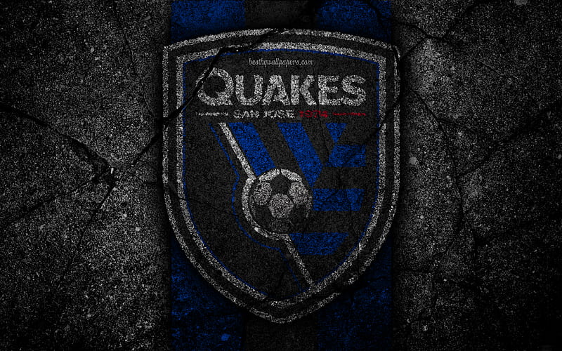 San Jose Earthquakes FC, MLS, asphalt texture, Western Conference, black stone, football club, USA, San Jose Earthquakes, soccer, logo, FC San Jose Earthquakes, HD wallpaper
