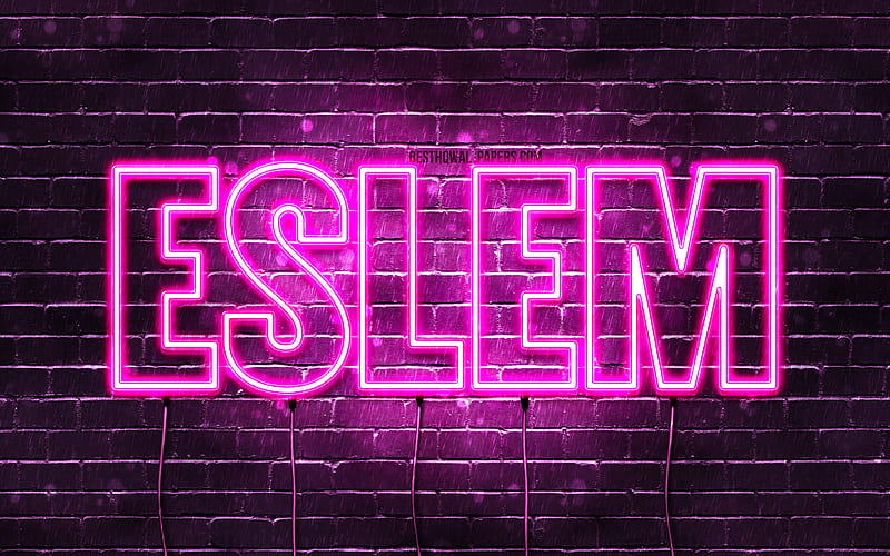 Eslem with names, female names, Eslem name, purple neon lights, Happy Birtay Eslem, popular turkish female names, with Eslem name, HD wallpaper
